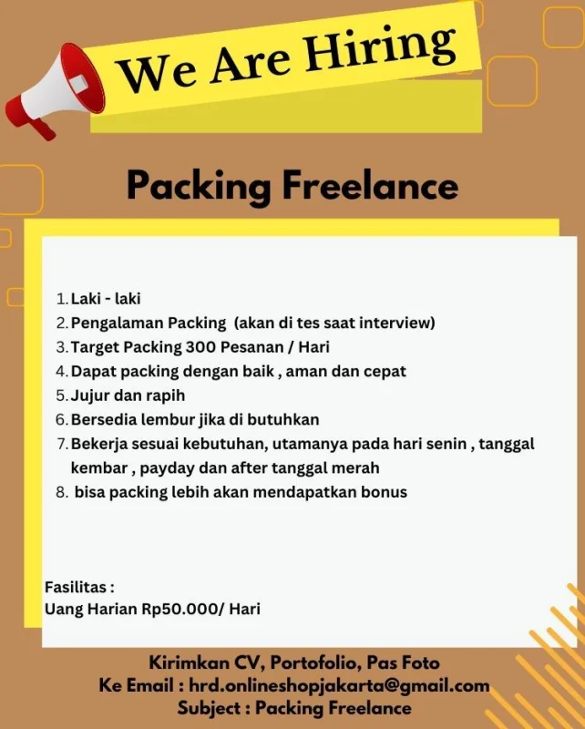 Freelance Staff Packing – Kerja Fleksibel & Penghasilan
