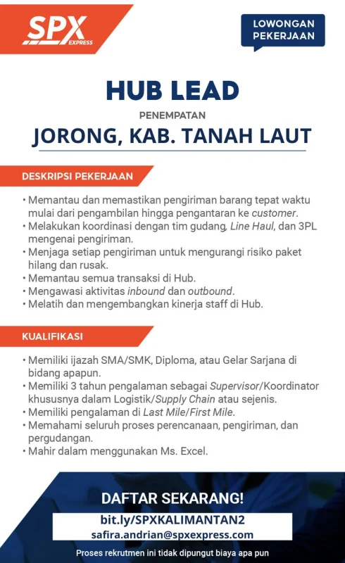 Hub Lead SPX Express – Kudus, Jawa Tengah