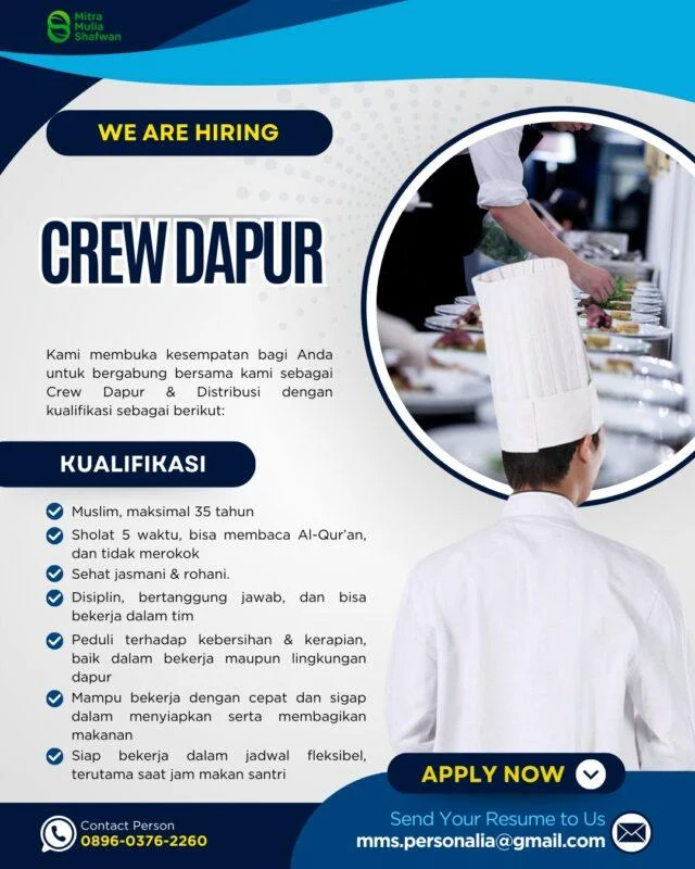 Lowongan Crew Dapur di Gowa – Bergabung Sekarang