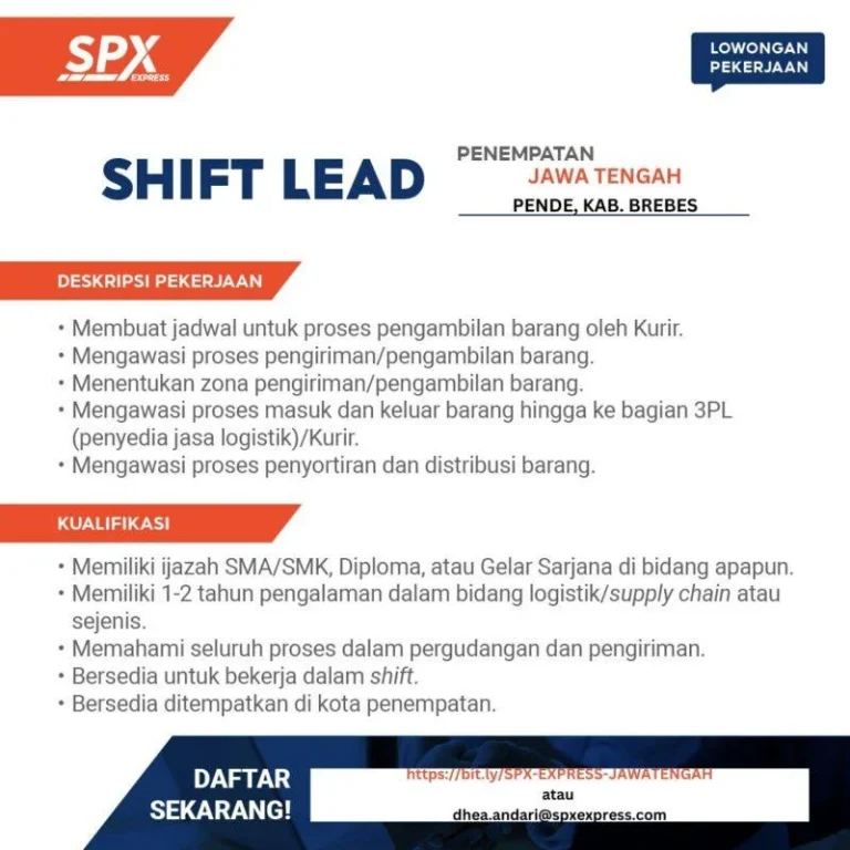 Shift Lead Pusat Sortir – SPX Express (Kab. Batang, Jateng)