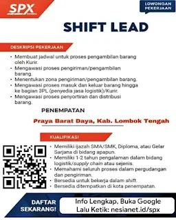 Shift Lead – SPX Express, Huta Bayu Raja, Kab. Simalungun
