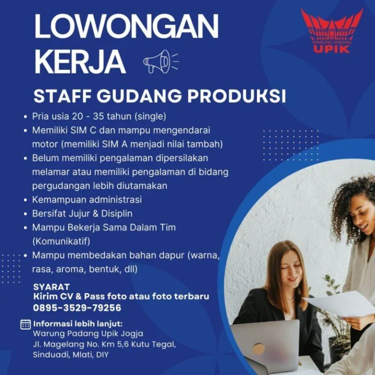Staff Cuci Piring – Shift Pagi, Gaji Kompetitif